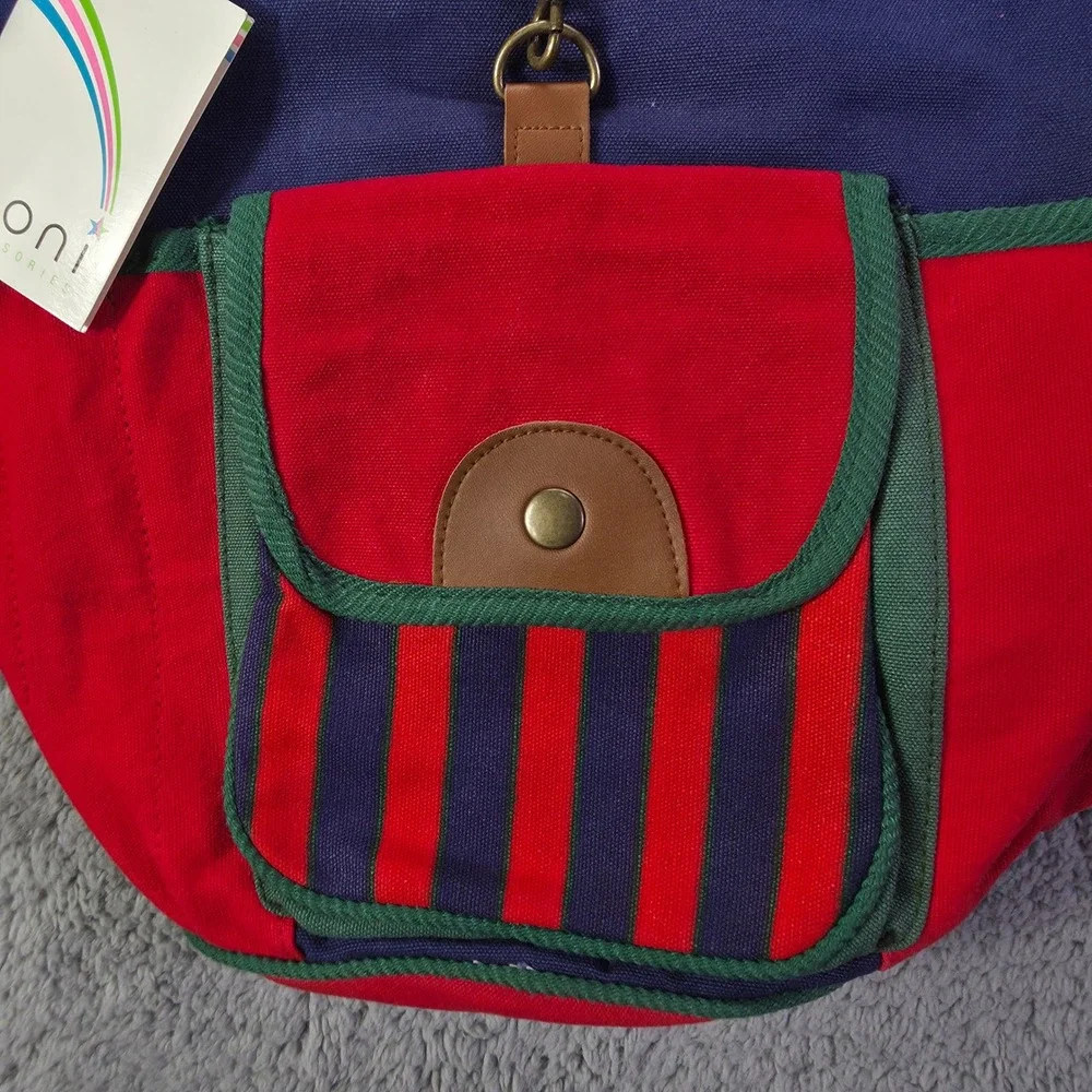 Moni Accessories Vintage Colorblock Canvas Backpack Navy Red Green NWT